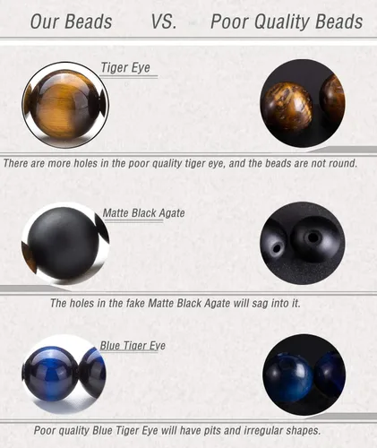 Vista 6 de Pulsera elástica Hamoery con cuentas naturales de ojo de tigre de 8 mm, para mujer y hombre