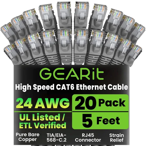 Vista 83 de GEARit Paquete de Cables Ethernet Cat 6 - Paquete de 20 Cables de Conexión Ethernet Cat6 de 1 pie Cable de Conexión de Red RJ45, Conectores