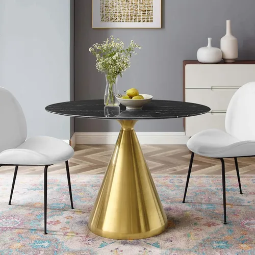 Vista 21 de Modway Tupelo - Mesa de comedor cuadrada de 28 pulgadas, color dorado y blanco