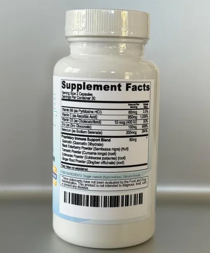 Vista 4 de Refuerzo de apoyo del sistema inmunológico 10 en 1 con saúco, D3, selenio, quercetina, zinc, vitamina C, jengibre, curcumina de cúrcuma, B6