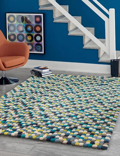 Vista 15 de Unique Loom Felt Ball Collection - Alfombra de área (2 pies, redonda, rosa y púrpura/marfil)