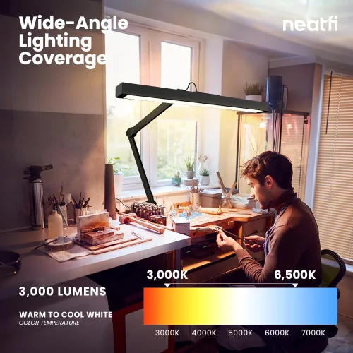 Vista 3 de Neatfi Lámpara de escritorio LED ultra de 3000 lúmenes con abrazadera, luz de monitor regulable de 30 W, 5 niveles de brillo y 5 modos de luz