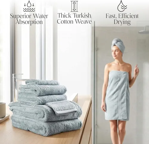 Vista 6 de Delilah Home Toallas de baño de algodón turco, suaves y absorbentes, 100% orgánicas, tejido grueso de 700 GSM, suaves para pieles sensibles, 6