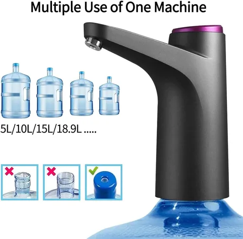 Vista 2 de Bomba automática de agua potable, dispensador de botellas de agua portátil USB inteligente con carga eléctrica USB e interruptor de apagado Negro