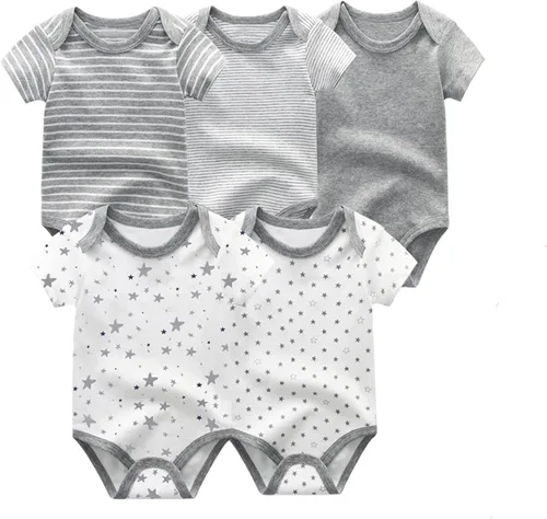 Vista 2 de ZAV Ropa unisex para bebés, paquete de 5 mamelucos de manga corta y 3 mamelucos con pies para bebé