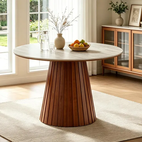 Vista 18 de SSLine 41.3 in Round Sintered Stone Dining Table for 4 Fluted Pedestal Base