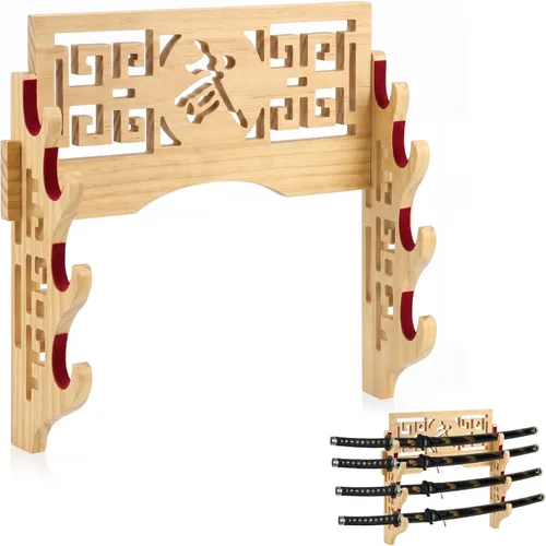 Vista 12 de Barydat - Soporte de pared para espada katana de 3 niveles, color negro