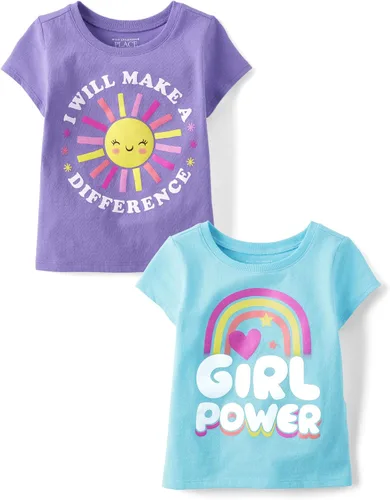 Vista 5 de The Children's Place Camisetas estampadas de manga corta para bebés y niñas pequeñas, con diseño de unicornios y mariposas, a la moda, paquete de 3