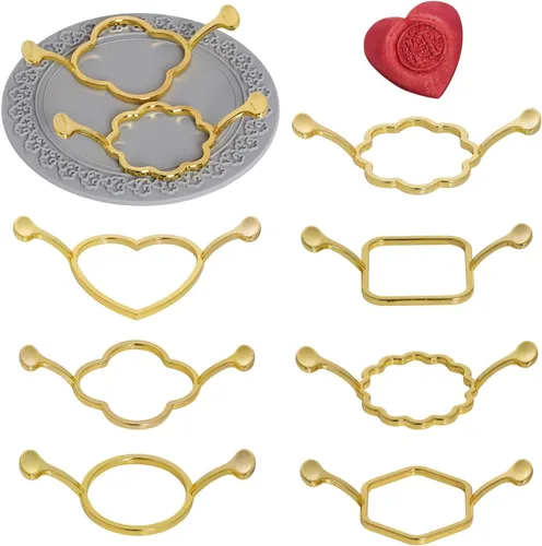 Vista 6 de cnomg 7 piezas de moldes de sello de cera de metal, esterilla de sellado de cera de oro, kit de moldes para invitaciones, sobres, regalos, embalaje