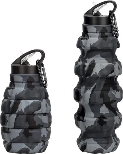 Vista 8 de Botella de agua plegable de viaje de 19.6 onzas, botellas de agua plegables de silicona reutilizables para gimnasio, campamento, senderismo, botella