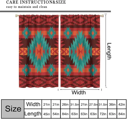 Vista 125 de Cortinas con patrón geométrico tribal, estilo suroeste, azteca, rústico, occidental, nativo americano, opacas, con bolsillo para barra, decoración