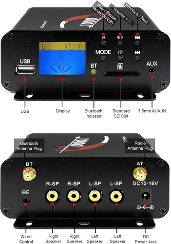 Vista 5 de GoHawk Altavoces de motocicleta Bluetooth Sistema de audio de radio TJ4-Q Negro