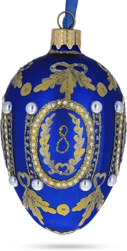 Vista 5 de 1893 Cáucaso en cristal de huevo real azul adorno 4 pulgadas Hand Painted in Ukraine, German Glass, Italian Paints, Hanging Ribbon, Gift Tag, Gift
