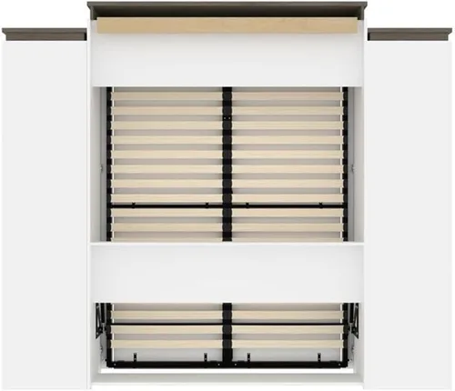 Vista 5 de Atlin Designs Cama Murphy de madera moderna de 104 pulgadas con 2 armarios de almacenamiento en blanco