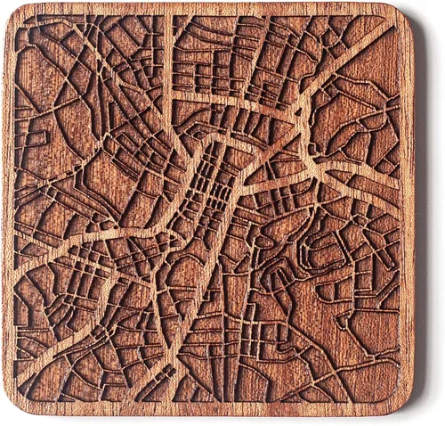 Vista 163 de Posavasos Amsterdam Map by O3 Design Studio, 1 pieza, posavasos de madera Sapele con mapa de la ciudad, hecho a mano, varias ciudades opcionales