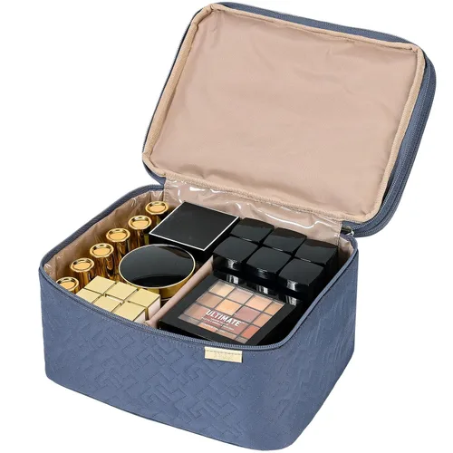 Vista 3 de NISHEL Bolsa de Maquillaje de Viaje Grande de Doble Capa para Mujeres, Estuche Cosmético, Organizador para Accesorios de Tamaño de Viaje, Botellas