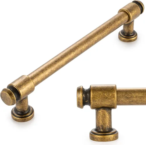 Vista 37 de KOOFIZO Tirador de gabinete con parte superior plana y redonda - Manija de tirador de mueble de latón antiguo (30 mm / 1.2 Pulgadas), paquete de 10