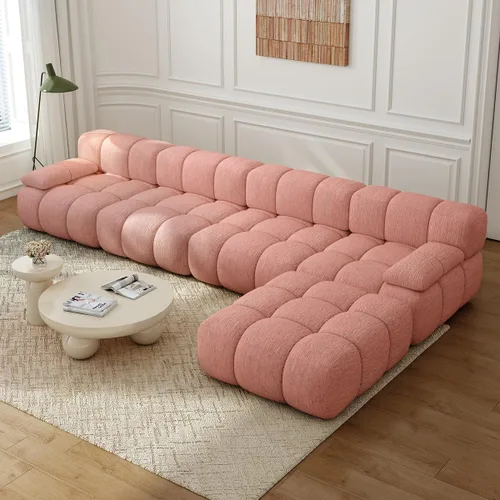 Vista 31 de Settab Sofá modular de nube modular de 118.5 pulgadas con otomana móvil, sofá de pana moderno de 4 asientos, asiento profundo, sofá sin hueso
