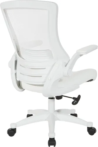 Vista 5 de Office Star - Silla de oficina con respaldo de pantalla blanca ventilada con brazos abatibles acolchados de color con base de nailon blanco, piel