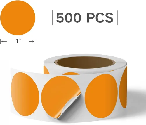 Vista 6 de EVQ Rollo de calcomanías de punto naranja, etiquetas redondas de vinilo de Autoadhesivas, impermeables, para escribir, calcomanías de precio