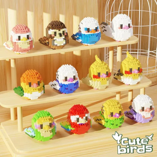 Vista 4 de Bibilock Cute Parrot - Juego de bloques de construcción de microbloques de construcción, 12 piezas de mini ladrillos de la serie de pájaros