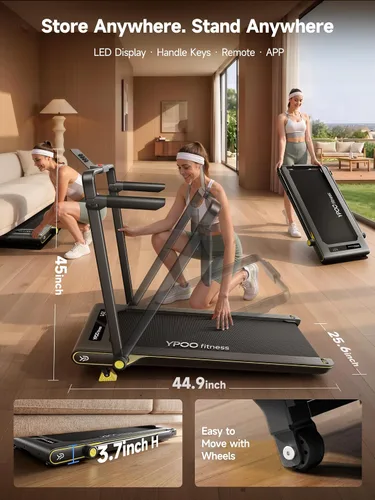 Vista 4 de YPOO Walking Pad Treadmill with Incline, 2-in-1 Under Desk Walking Pad with Foldable Handlebar, 0.5-6.2 MPH Portable Treadmill for Home Office, 2.5