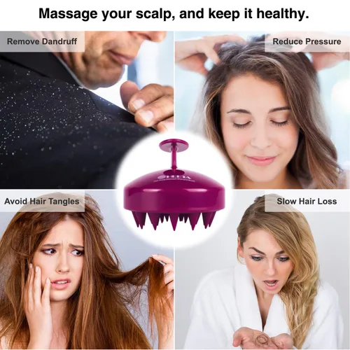 Vista 6 de HEETA Masajeador de cuero cabelludo para el crecimiento del cabello, cerdas de silicona suaves para eliminar la caspa y aliviar la picazón