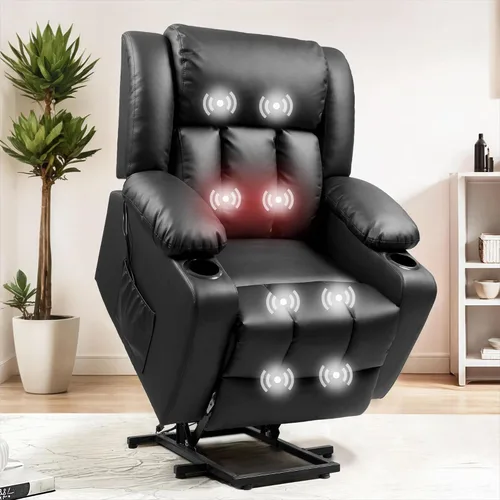 Vista 9 de FLEXISPOT Silla reclinable eléctrica con masaje y calor, silla elevadora de un solo motor, tapicería de tela de felpilla, USB/tipo C, portavasos