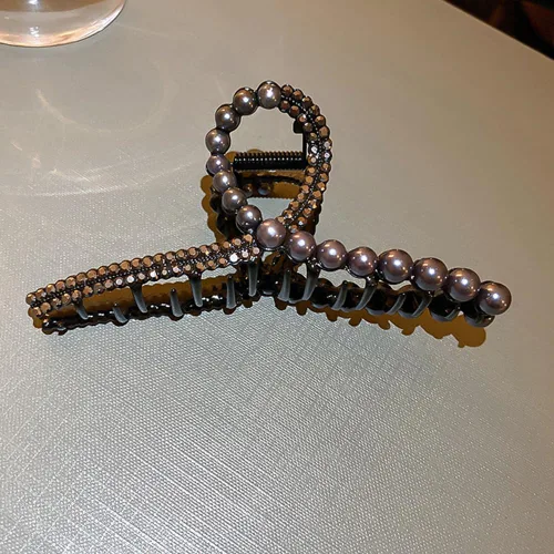 Vista 6 de Wiwpar Pinza de pelo de perlas negras con diamantes de imitación, pasador de plátano antideslizante con fuerte sujeción para mujeres y niñas, fiesta