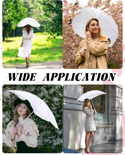 Vista 5 de Chunful 4 piezas en forma de corazón Brolly en forma de corazón para niñas, paraguas para siempre amor, paraguas blanco para novia, San Valentín