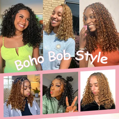Vista 6 de Urbeauty Cabello Humano para Trenzar para Trenzas Boho Bob - Cabello Bohemio de Onda Profunda para Trenzar - Negro Azabache, 14 pulgadas Sin Nudos