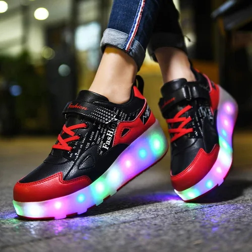Vista 6 de HHSTS Zapatos para niños – Nuevos mejorados con ruedas zapatos de luz LED de colores patines rodantes brillantes zapatos de patinar regalos simples