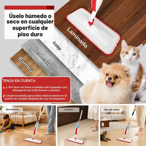 Vista 6 de Trapeadores para limpieza de suelos con rociador húmedo con botella recargable de 14 onzas y 2 almohadillas de microfibra lavables, uso doméstico