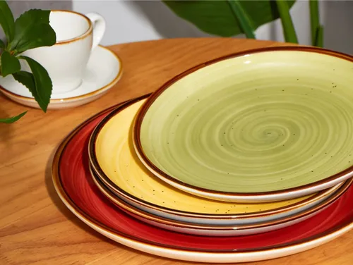 Vista 2 de Platos de cena de porcelana ONEMORE de 8.5 pulgadas, platos de postre y ensalada de cerámica con salpicaduras, juego de 4 platos para servir, aptos