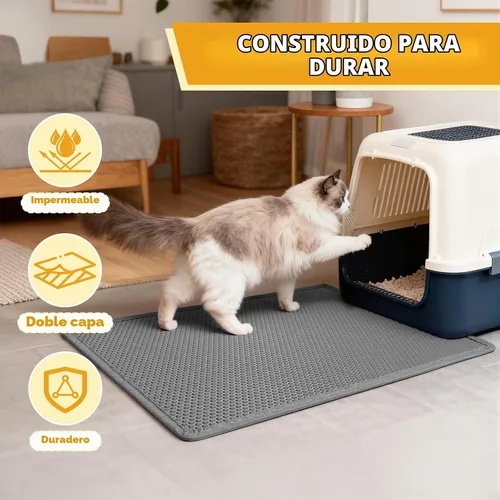 Vista 7 de Pieviev - Alfombrilla grande para arena de gato Honeycomb Litter Trapping Mat Captures Scattered Particles to Stop Tracking, Waterproof Base Gris