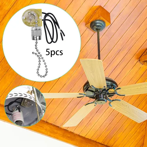 Vista 2 de 5 Pieces Fan Light Pull Switch Zing Ear Ze-109 with Beaded Chain Replacement Pull Chain Switch Control for Ceiling Fan and Table Lamp- Agent