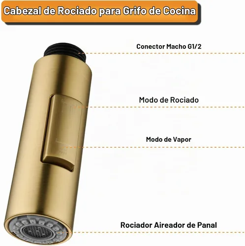 Vista 2 de Tohlar Pulverizador de grifo de cocina extraíble pieza de repuesto de oro Oro cepillado