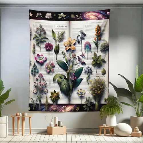 Vista 177 de Ambesonne Tapiz verde, fases lunares alrededor de un árbol de la vida, impresión de diseño bohemio de astrología nocturna, decoración de tela