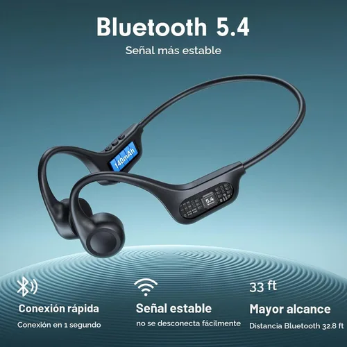Vista 3 de Auriculares de conducción ósea, auriculares de oreja abierta Bluetooth 5.4 con micrófono, 8 horas de reproducción, auriculares de conducción ósea