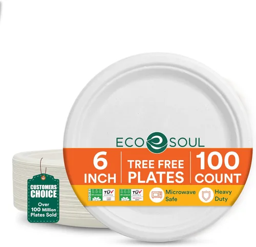 Vista 13 de ECO SOUL - Platos de papel compostables de 9 pulgadas (paquete de 100) biodegradables, resistentes, desechables, ecológicos para cena de Navidad