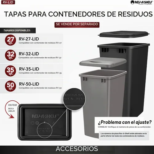 Vista 6 de Rev-A-Shelf 27 cuartos de galón de repuesto de polímero de plata retiradas de contenedores de residuos