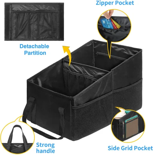 Vista 5 de Organizador de automóvil, organizador de asiento trasero de automóvil para niños, organizador de automóvil con divisiones, asas y múltiples