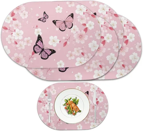 Vista 12 de Blue Flower Dining Table Mats Set of 2 Hummingbird Heat Resistant Placemats Washable and Wipeable Non Slip Place Mat, Waterproof Modern Dining Table