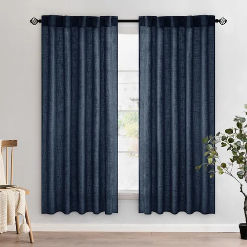 Vista 136 de MIULEE - Cortinas semitraslúcidas suaves y gruesas con textura de lino para cocina y ventana de baño, con trabilla trasera y bolsillo para Blanco