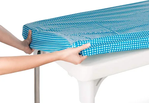 Vista 11 de TopTableCloth Mantel de vinilo de plástico con reverso de franela, 2 unidades, 6 pies, 72 x 30 pulgadas, mantel a cuadros rojos y blancos, esquina