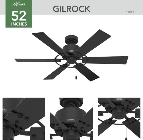 Vista 10 de Hunter 52 pulgadas Ventilador de techo para interiores sin luz - Ventilador de techo negro sin luz, 6 aspas, montaje estándar, para dormitorio, sala