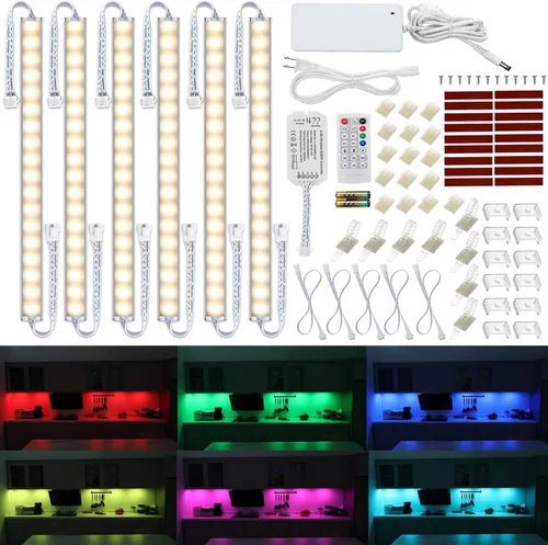 Vista 10 de Litever Kit de iluminación LED para debajo del gabinete. Color RGB y luz blanca cálida brillante. Barras de luz LED enlazables delgadas