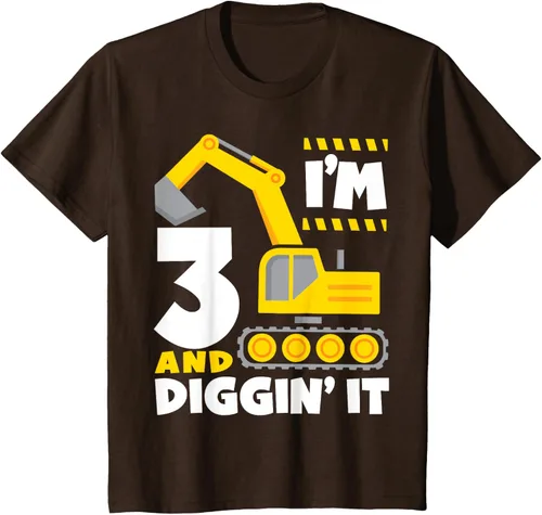Vista 7 de Kids I'm 3 and Diggin It - Camiseta para niños con diseño de excavadora de construcción, Negro