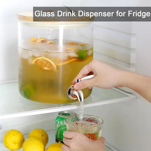Vista 5 de Dispensador de bebidas de vidrio con soporte, dispensador de bebidas de vidrio de 1.5 galones, dispensador de bebidas con soporte de madera, grifo