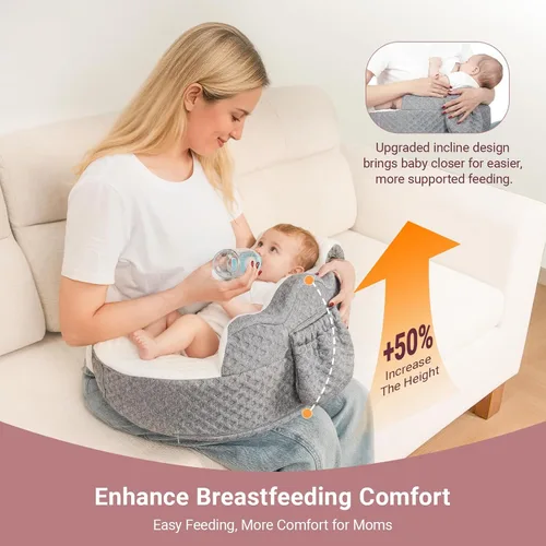 Vista 2 de Almohada de lactancia elevada con almohada de brazo, almohada ergonómica de seguridad de espuma viscoelástica para lactancia materna, correa